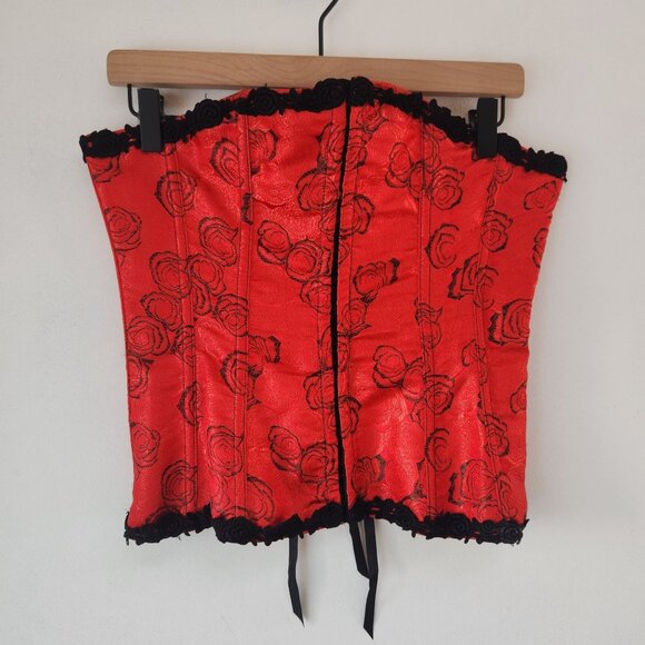 Vintage Red Roses Corset Lace Back Tie Shirley of Hollywood Women's 34 - Picture 1 of 7